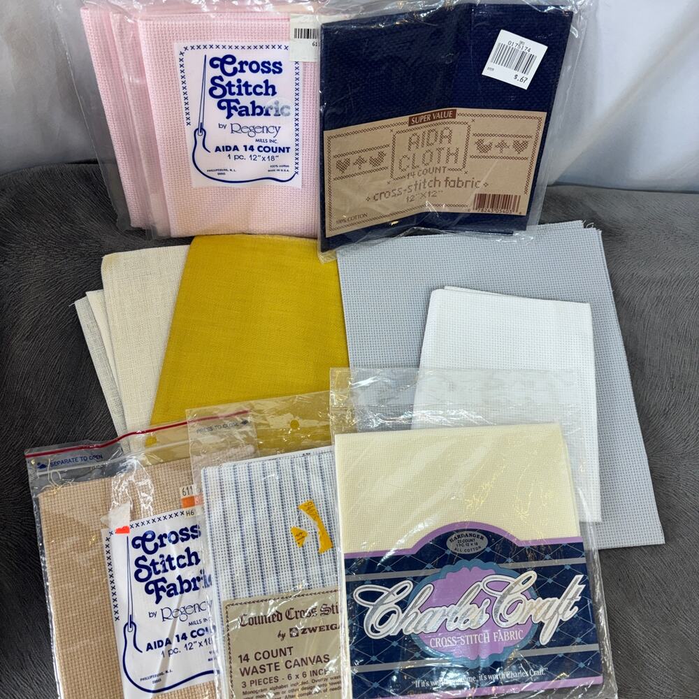 Cross Stitch Hardanger 14 Ct Aida Linen Embroidery Fabric Lot Multicolor New